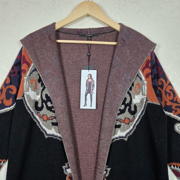 Max Sport Hooded Longline Cardigan XL Black Orange Open Front Pockets $368 SRP - Picture 2 of 16